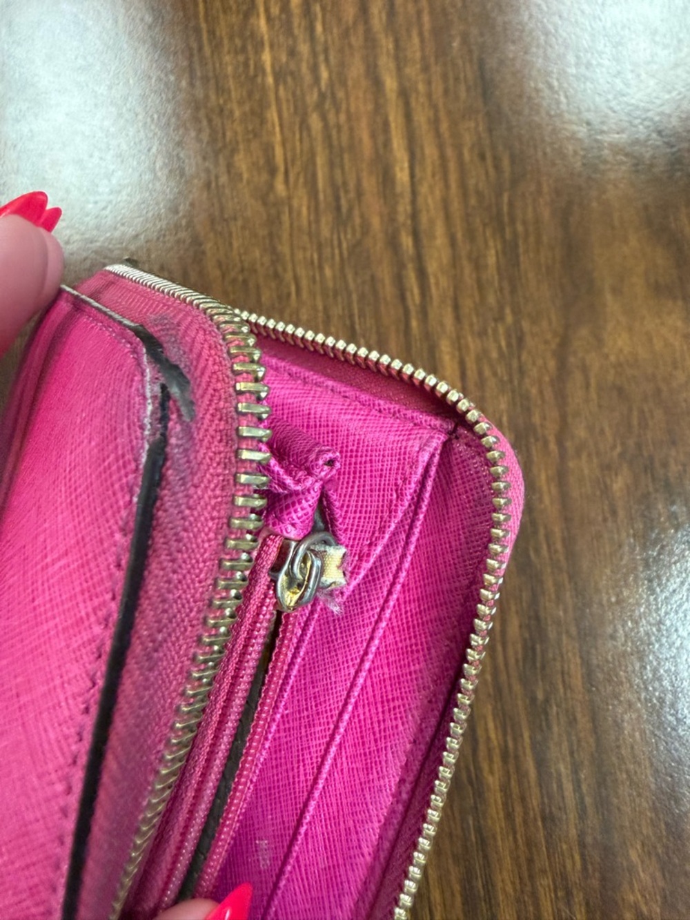 Michael Kors Hot Pink Saffiano Zip Wallet with Gold Logo - Picture 5 of 7